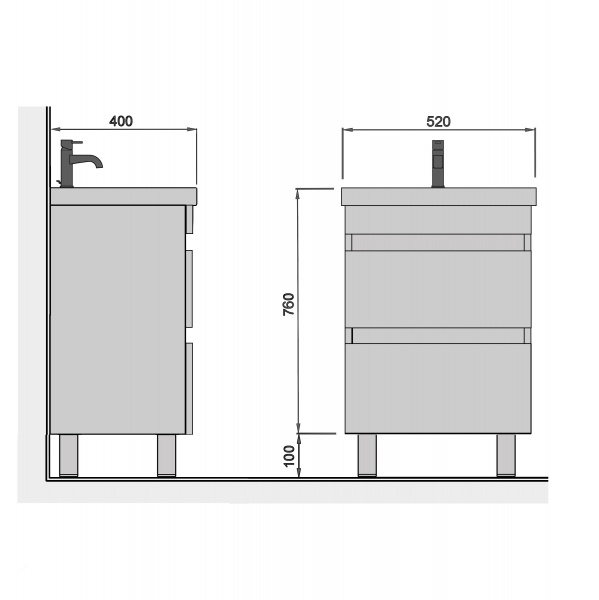 Тумба Мойдодир Soft White 50 з умивальником Sempre біла підлогова