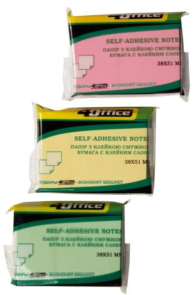 Бумага для заметок с липким слоем 38х51 мм 100 лист. цвет в ассортименте 4-420 4Office