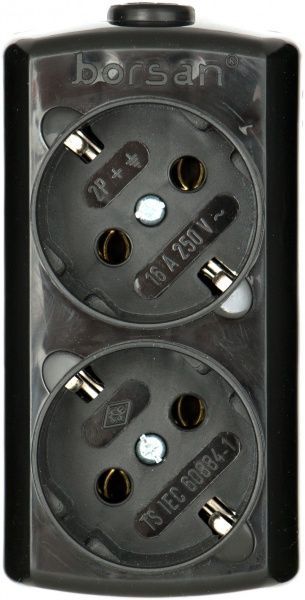 Колодка Borsan с заземлением 2 гн. черный BR.1572-0