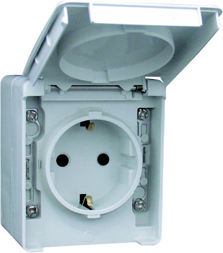 Розетка влагозащищенная с заземлением Efapel Waterproof 2P+Z IP65 без шторок с крышкой серый 48131 CCZ