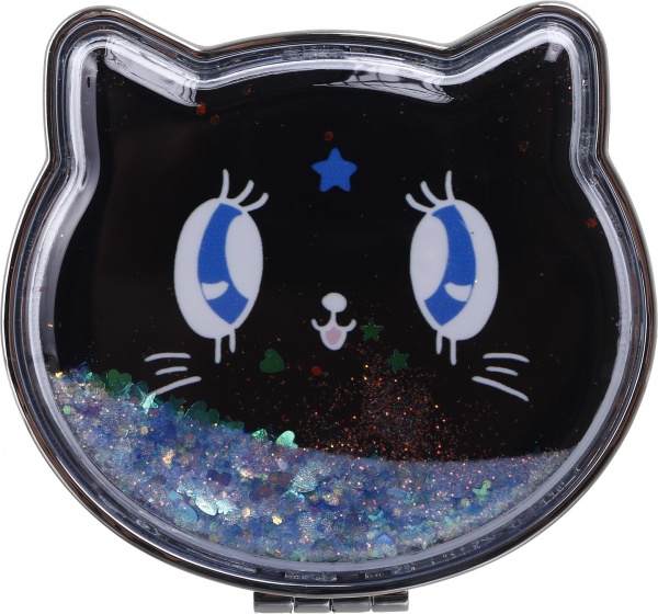 Зеркало карманное косметическое Лідер Канц Котик с сыпучими блестками фигурное 12 вариантов в ассортименте 