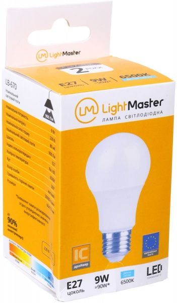 Лампа светодиодная LightMaster LB-670 9 Вт A60 матовая E27 230 В 6500 К 