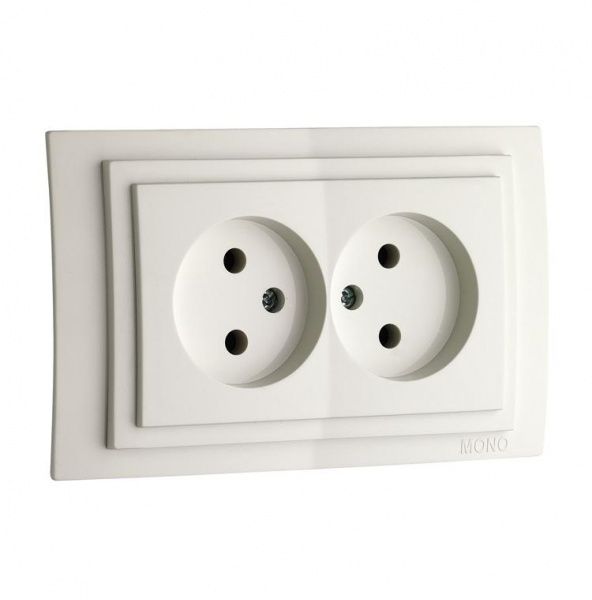 Розетка двойная без заземления Mono Larissa без шторок без крышки белый 103-191905-121
