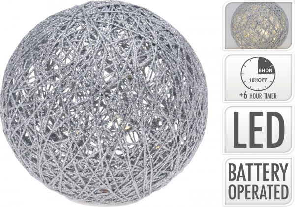 Декоративная фигура встроенный светодиод (LED) Шар серебряный с подсветкой 1 ламп 20 см 