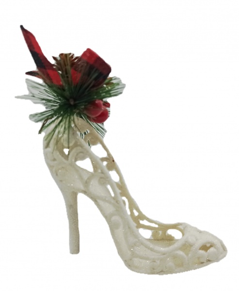 Елочная игрушка Туфелька 10 см белый LD21047W