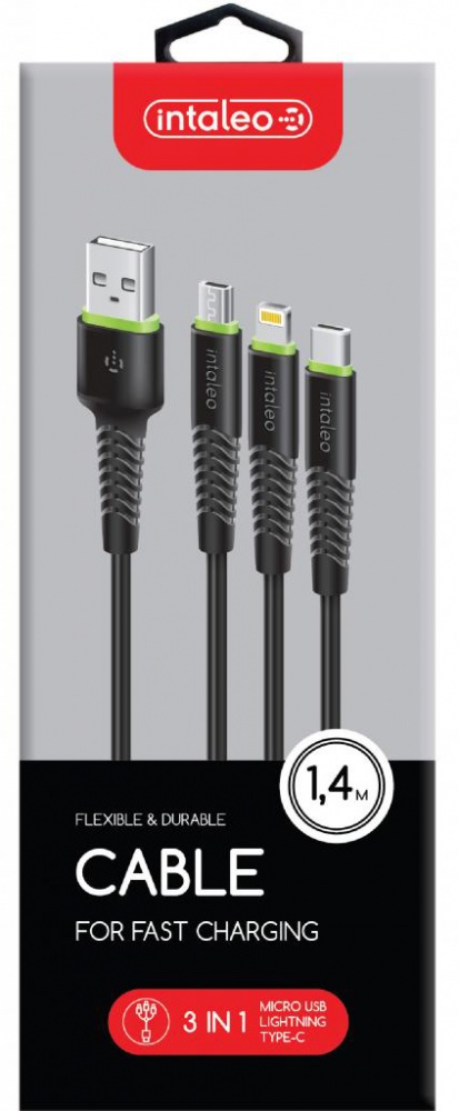 Кабель Intaleo CBFLEXU1 3in1 Micro/Lightning/Type-C 1,4 м чорний (1283126487521)