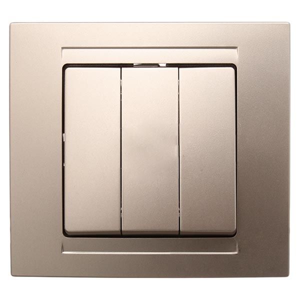 Вимикач триклавішний Gunsan Moderna без підсвітки 16 А 250В бежевий металік MD 29 25 160