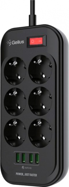 Фильтр-удлинитель Gelius Pro PowerStrip U-Power с заземлением 6 гн. черный 2 м 00000090342 