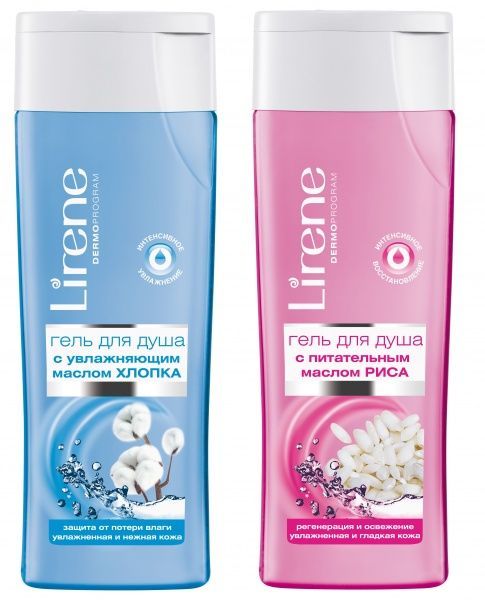 Косметичний набір Lirene гель для душу з олією бавовни 250 мл + гель для душу з рисовою олією 250 мл