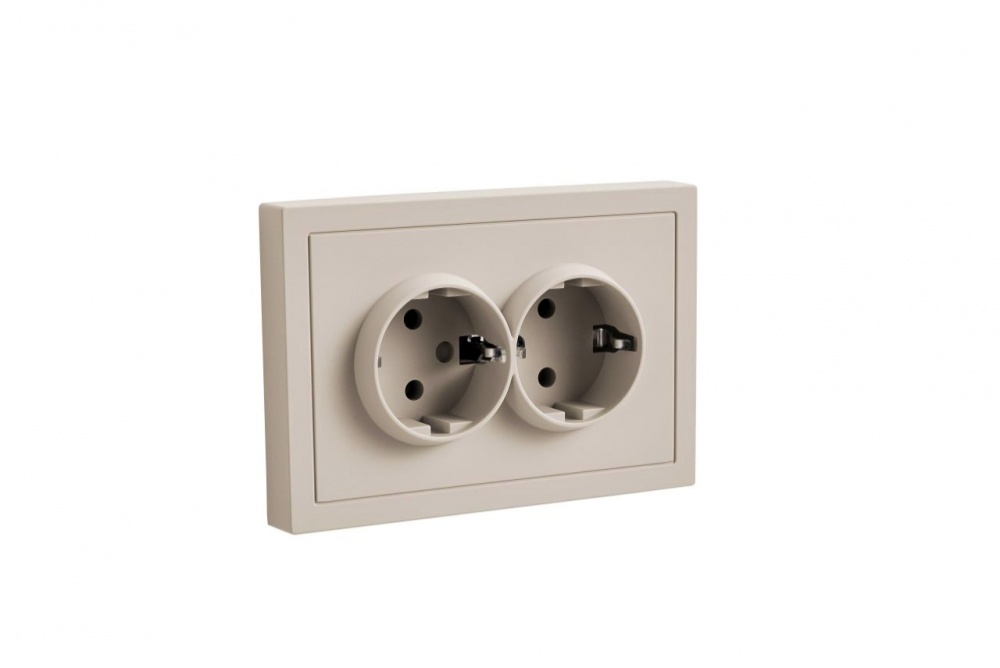 Розетка подвійна побутова із заземленням HausMark Juna IP20 пісочна/бежевий 7041-1800U2-127BQC