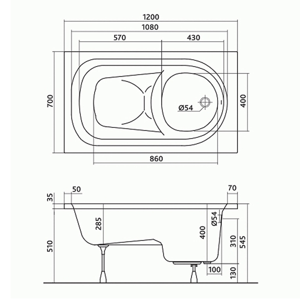 Ванна акрилова Kolo Diuna XWP3120000 120x70