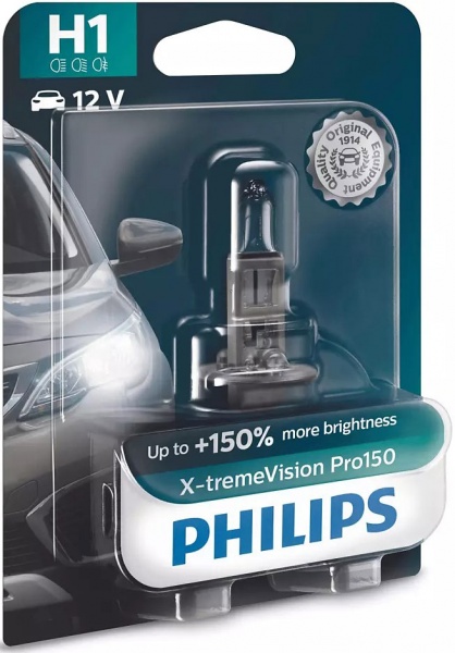 Лампа галогенная Philips X-tremeVision Pro150 12258XVPB1 H1 P14.5s 12В 55 Вт 1 шт. 3450 K