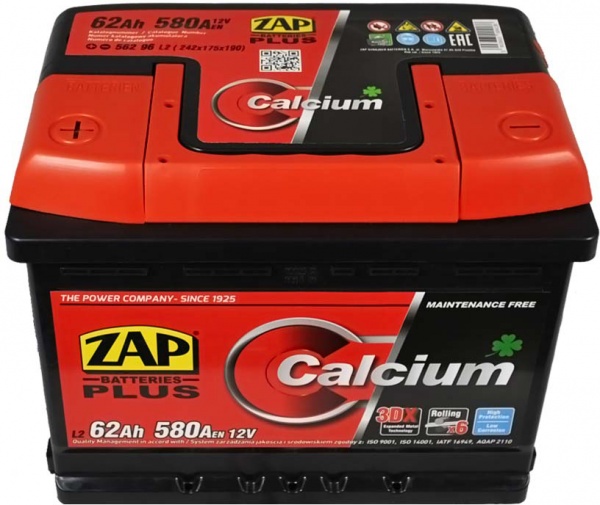 Аккумулятор автомобильный Plus 6СТ- 62Aз 62Ah 580A 12V «+» слева