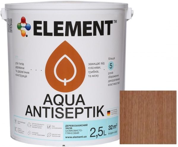 Лазур-антисептик Element Aqua каштан шовковистий глянець 2,5 л