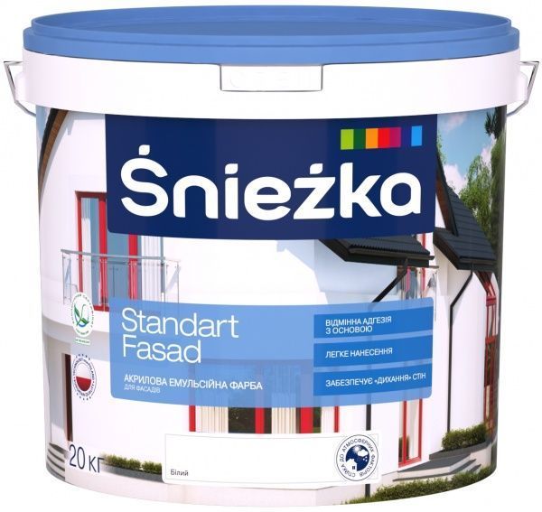 Краска акриловая водоэмульсионная Sniezka Standart Fasad мат белый 15л 20кг 