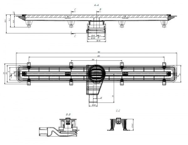 Душевой канал Rhein с тонкой накладкой из нержавеющей стали 850 мм