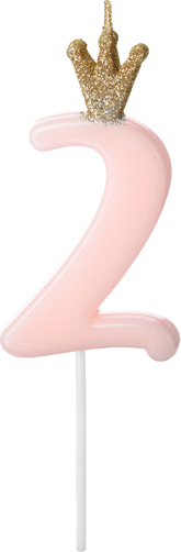 Свічка для торта Partydeco цифра 2 пастель рожева 9,5 см (SCU6-2-081J)