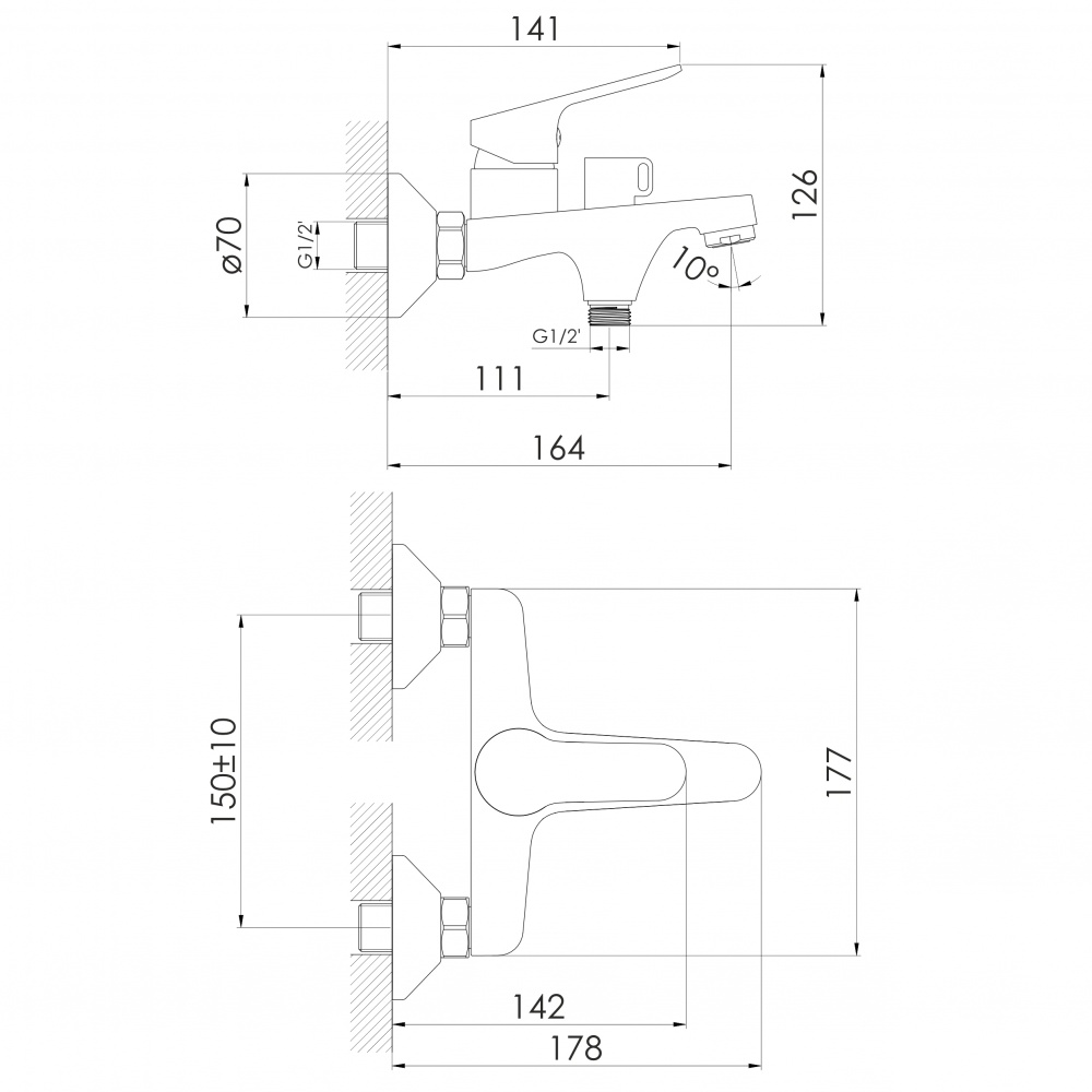 Змішувач для ванни/душу Imprese RUBIN, хром