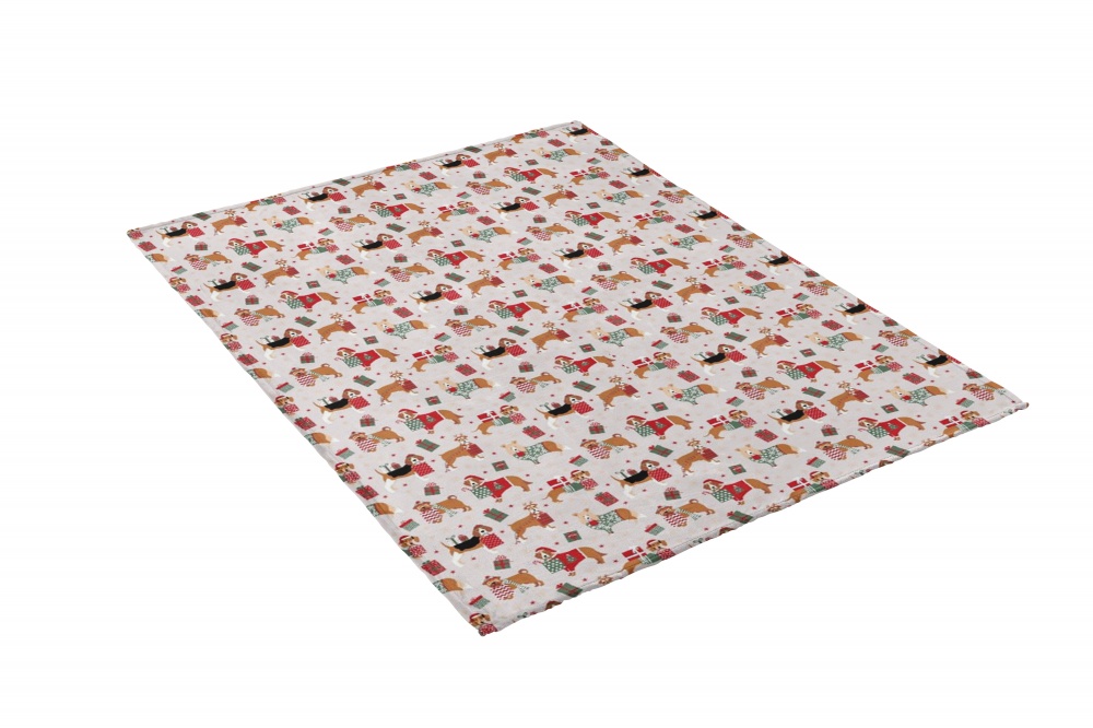 Плед флисовый Christmas Dogs 200x220 см бежевый с красным La Nuit