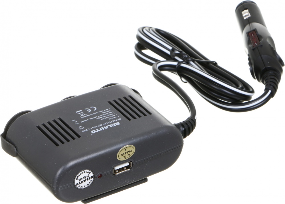 Разветвитель автомобильный Белавто 12V, 10A с USB