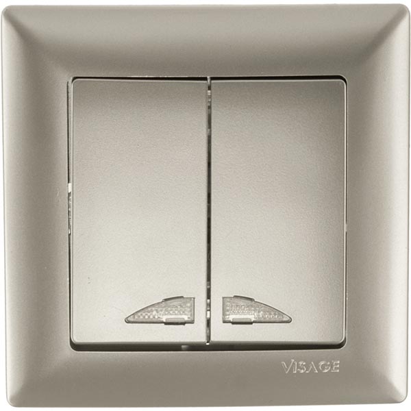 Выключатель двухклавишный Gunsan Visage с подсветкой 16 А 250В IP20 бежевый металлик VS 28 25 104