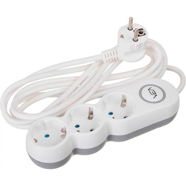 Удлинитель VEA VE2S3SWGR с заземлением 3 гн. белый 3 м 233103 