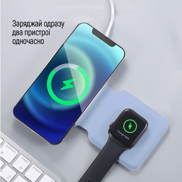 Беспроводное зарядное устройство ColorWay MagSafe Duo Charger 15W for iPhone синее (CW-CHW32Q-BL)