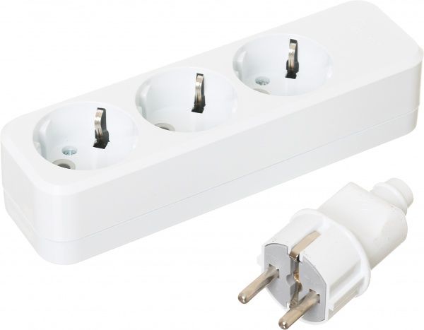 Колодка + вилка De-Pa с заземлением 3 гн. белый 