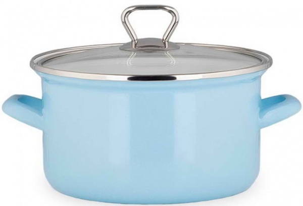 Кастрюля с крышкой эмалированная голубая 5,6 л CE24B Biol