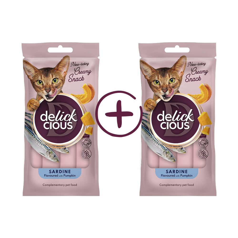 Ласощі для котів DELICKCIOUS сардина та гарбуз, 1+1, 4х15 г