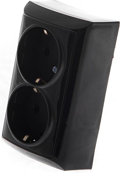 Розетка подвійна із заземленням UP! (Underprice) без шторок без кришки чорний 2212 BLACK