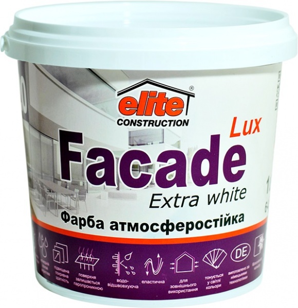 Фарба акрилова водоемульсійна Elite Construction Фасад - Люкс мат біла 5л 