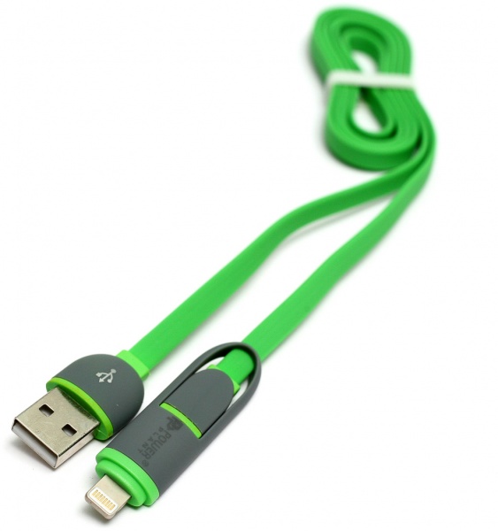Кабель PowerPlant USB – microUSB – Lightning 1 м зелений (KD00AS1291) 