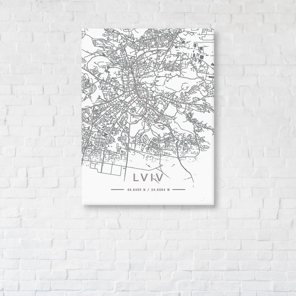 Постер Lviv White Map 75x100 см Brushme 