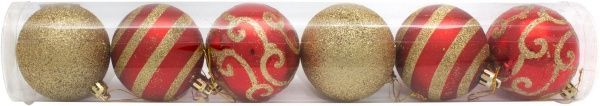 Набор игрушек Шар декорированный красный с золотом d70 мм 6 шт./уп.  