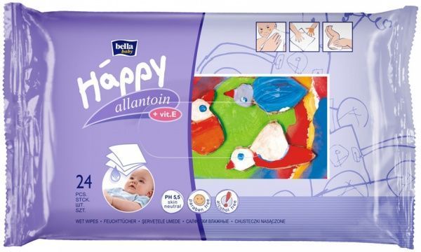 Дитячі вологі серветки Happy з вітаміном Е 24 шт.