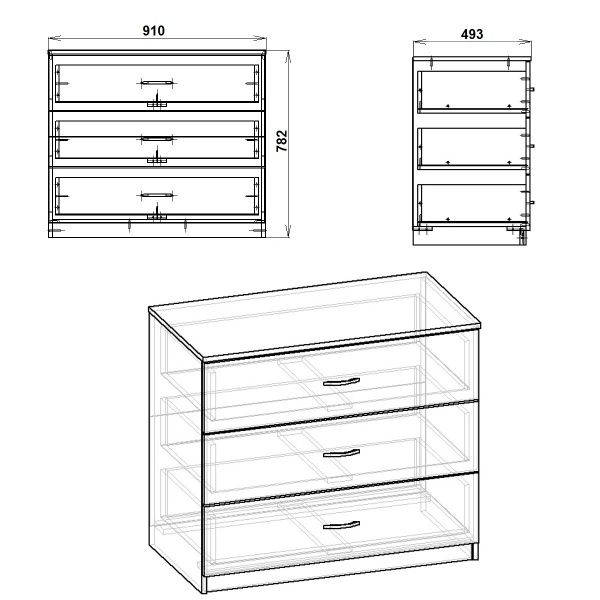 Комод Компанит 3Б 910х782х493 мм нимфея альба 