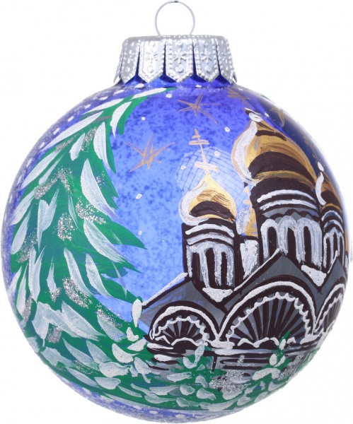 Шар новогодний зимние краски ручной работы стеклянный d 100 мм черный