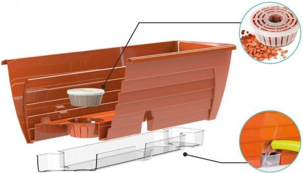 Ящик балконний Santino Lido з автополивом прямокутний 12,3л (LID600TER) теракотовий 