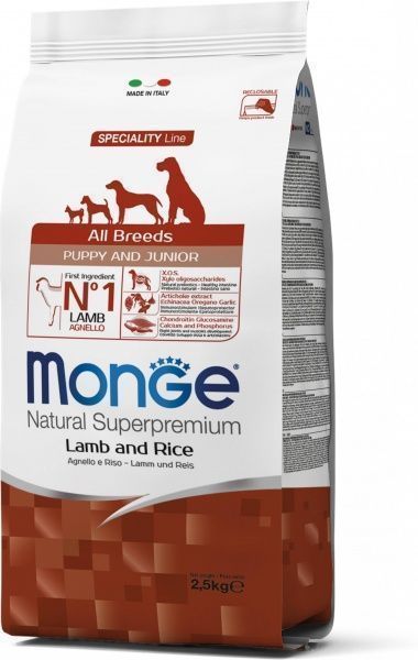 Корм Monge Dog All breeds Puppy & Junior lamb & Rice 2,5 кг