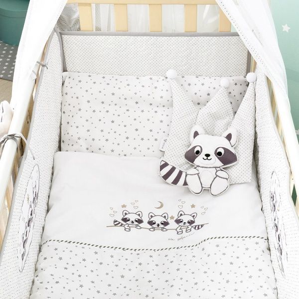 Комплект постельного белья IDEIA Кроха Енот 100х135 см белый с серым 8000012929 