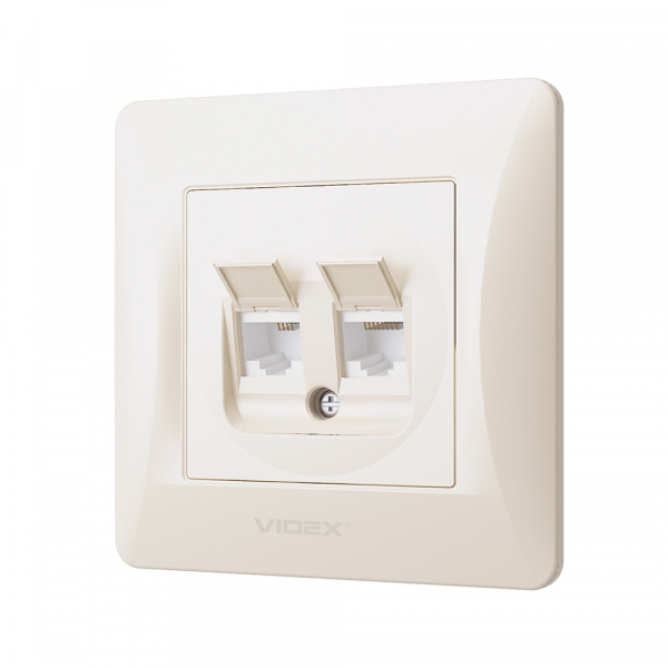 Розетка комп'ютерна + телефонна подвійна Videx Binera CAT6+CAT3 IP20 кремовий VF-BNSK2PC6TF3-CR