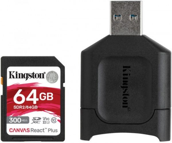 Карта памяти Kingston microSDXC 64 ГБ UHS-I Class 3 (U3) (MLPR2/64GB) React+ 