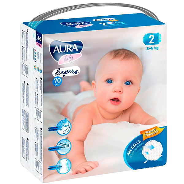 Подгузники Aura 2 3-6 кг 70 шт.