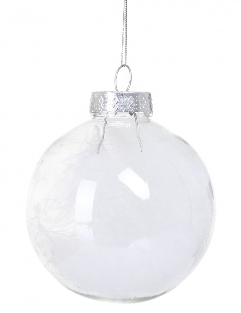 Набор елочных шаров Перышко белый с прозрачным d 80 мм 6 шт./уп.
