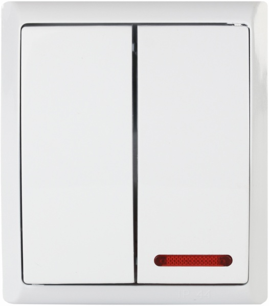 Вимикач вологозахищений двоклавішний Ospel Fala з підсвіткою 10 А 250В IP44 білий