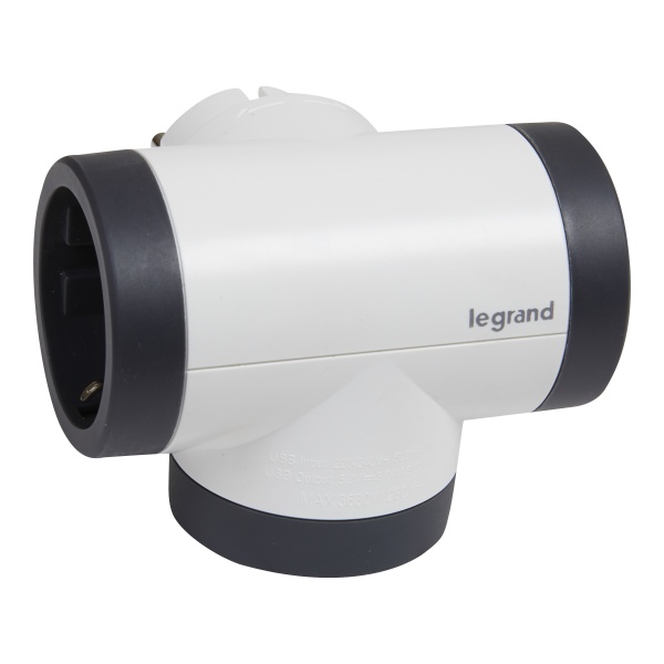 Адаптер Legrand 3х2К+З з USB A+C поворотний преміум із заземленням 2 гн. біло-чорний 694522 