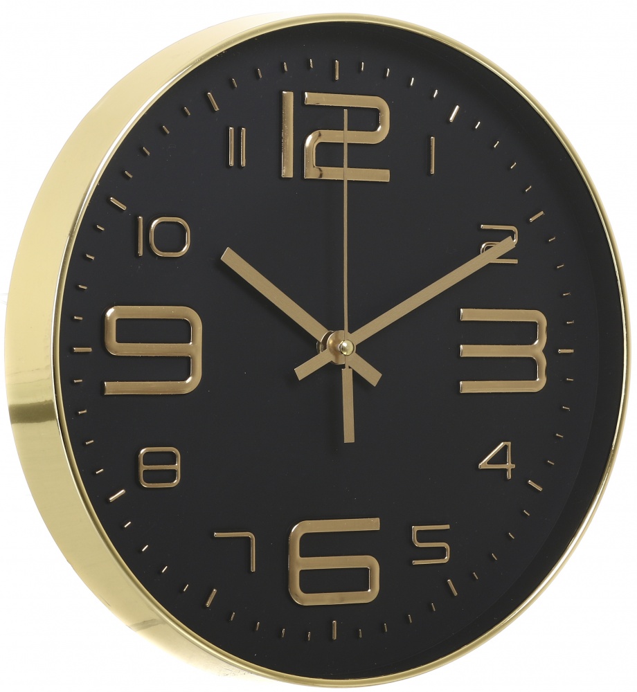 Часы настенные Ross 30х30х4 см золотая рамка черный циферблат