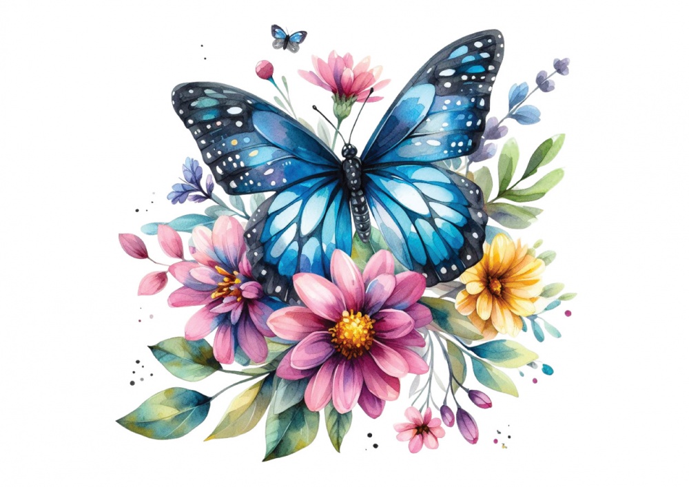 Декоративна наліпка Наш Декупаж Метелик з квітами А4 29,7x21 см