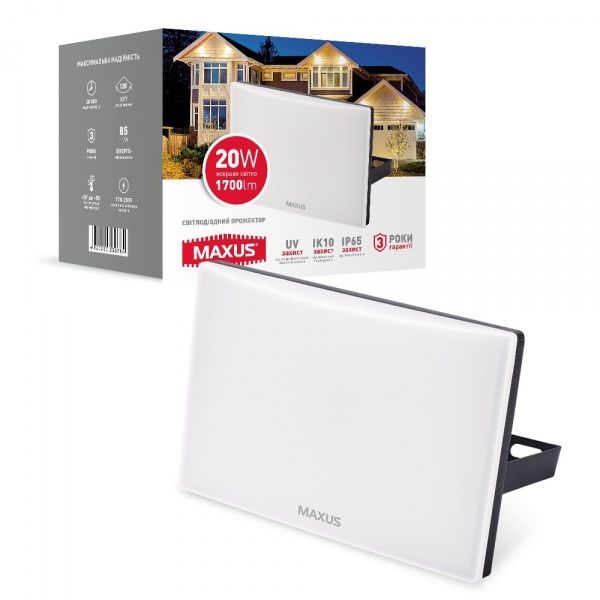 Прожектор светодиодный Maxus 20 Вт IP65 черный 1-MFL-03-2050-BK 